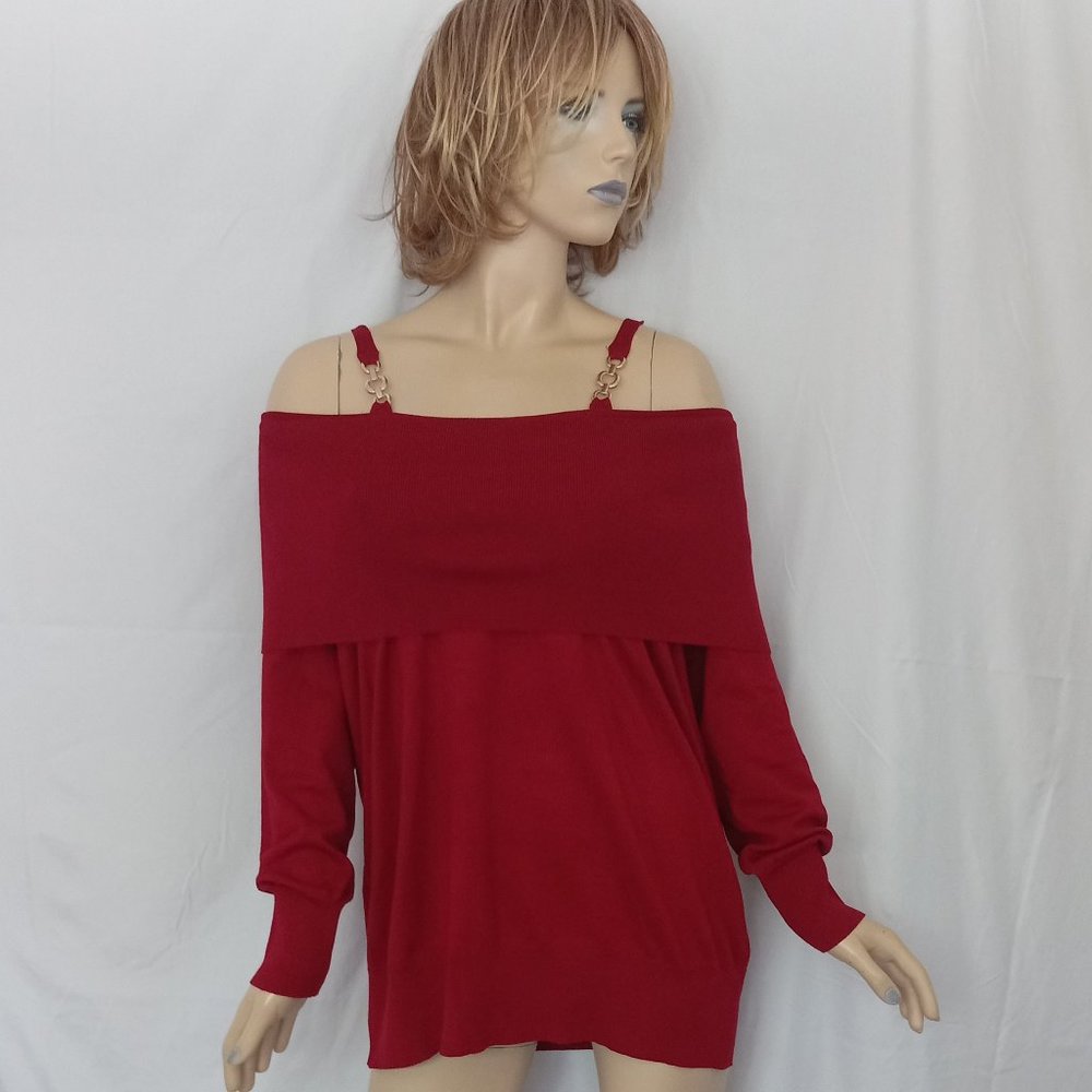 NWT QUESTIONS Red Stretchy Knit Boatneck Sweater Plus Size 2X Pullover Top